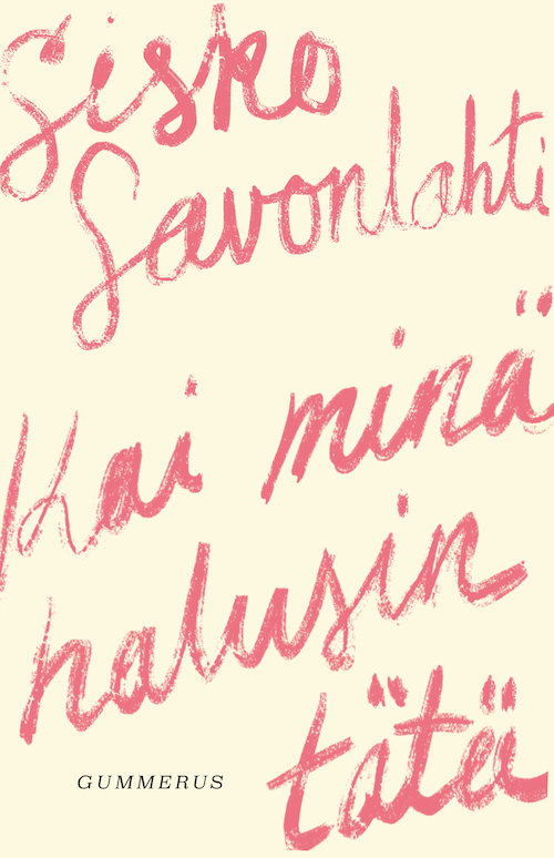 Front cover: Red script on a cream coloured background
